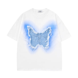 Butterfly embroidery washed oversize top