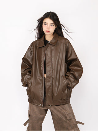 PU leather quilted motorcycle unisex jacket