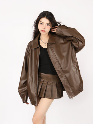 PU leather quilted motorcycle unisex jacket