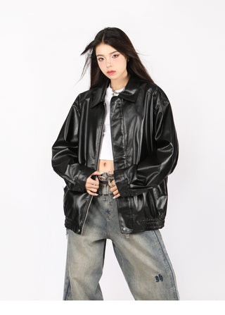 PU leather quilted motorcycle unisex jacket
