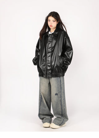 PU leather quilted motorcycle unisex jacket