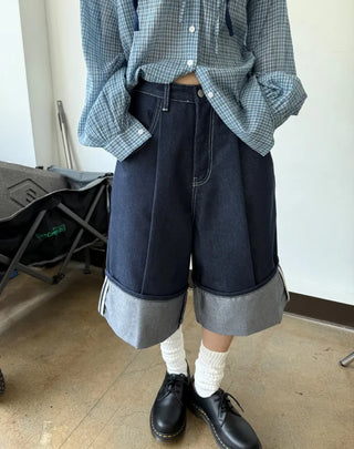 non fade denim bermuda pants