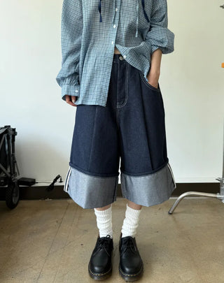 non fade denim bermuda pants