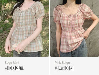[2 colors] Check blouse