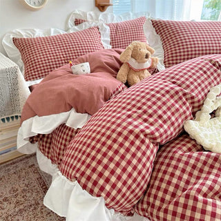Red Gingham Plaid Duvet Cover Set