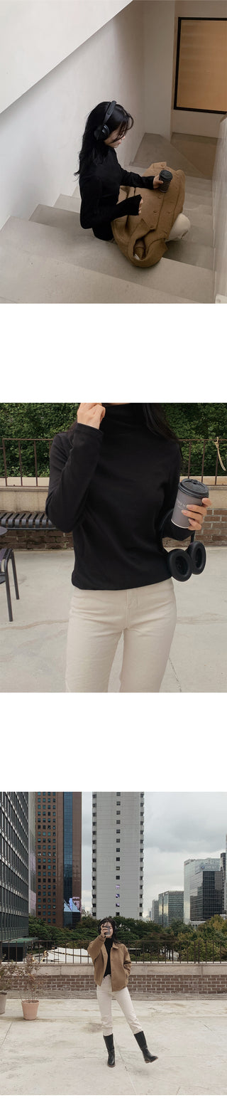 (Slim Fit/Basic Fit) Turtleneck T-Shirt - 7 Colors