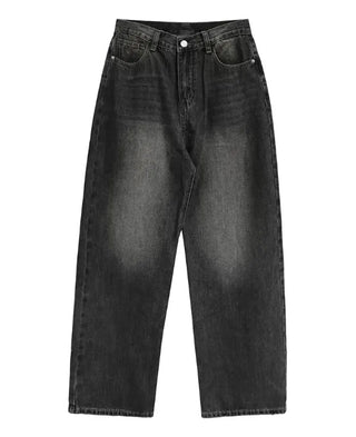 Back-belt washed wide-leg pants