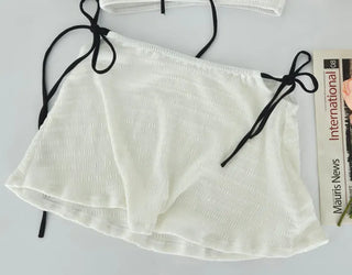 Off-shoulder two-way piece bikini with ribbon strap skirt delicate swimsuit