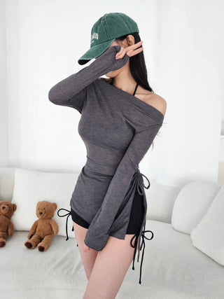 *High Quality* Piece Off-Shoulder Bikini Swimsuit Cover-Up Body Cover Belly Cover Team Pants Set Black Swimsuit