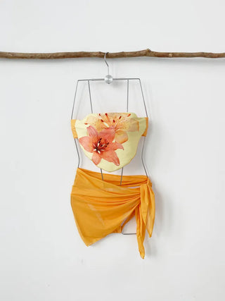 *High Quality*🌸Bandana Flower Tube Top Tank Top Sexy Bikini Resort Yellow Bikini Three-Piece 3pcs Swimsuit