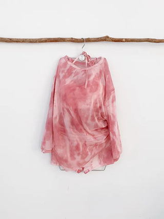 Pink tie-dye cover-up bikini piece set 3pcs pants shirring belly cover body cover swimsuit rash guard