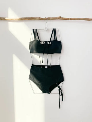 Black Strap Bikini High Waist Sexy Ribbon Top Nashi Lower Belly Cover Swimsuit