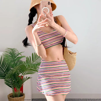 Terry Rainbow Top Bikini Nashi Swimsuit Skirt Included for Vacation Vacation