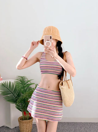 Terry Rainbow Top Bikini Nashi Swimsuit Skirt Included for Vacation Vacation
