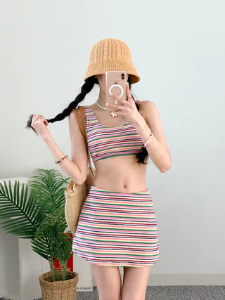 Terry Rainbow Top Bikini Nashi Swimsuit Skirt Included for Vacation Vacation