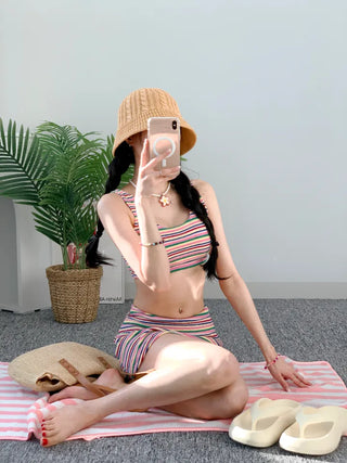 Terry Rainbow Top Bikini Nashi Swimsuit Skirt Included for Vacation Vacation