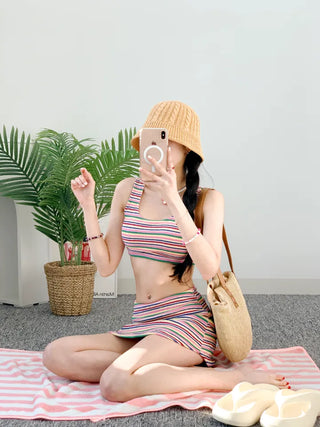 Terry Rainbow Top Bikini Nashi Swimsuit Skirt Included for Vacation Vacation