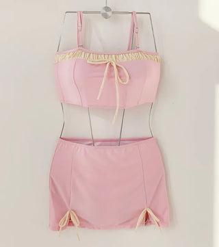 Pink Ribbon Skirt Two-Piece Bikini Swimsuit Tank Top Tube Top Lace Nashi Team Set
