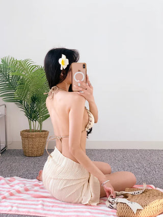 Stitch 3PCS Bikini Three-Piece Beige Halter Neck Sexy Belly Cover-Up String Swimsuit Set