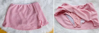 Pastel backless two-piece knit skirt and two-piece bikini knit pink halterneck swimsuit