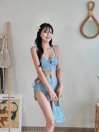 Sora Crochet Knit Piece Bikini Wrap Skirt Set for Vacation Swimsuits