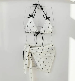 Ribbon-covered piece bikini lace beige cute feminine piece belly-covering wrap skirt swimsuit