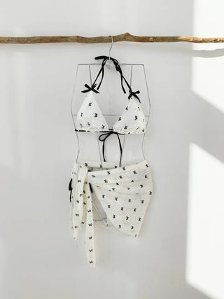 Ribbon-covered piece bikini lace beige cute feminine piece belly-covering wrap skirt swimsuit