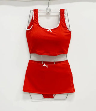 piece red bikini with ribbon ribbed ribbed skirt and nasi lace red resort swimsuit