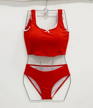 piece red bikini with ribbon ribbed ribbed skirt and nasi lace red resort swimsuit