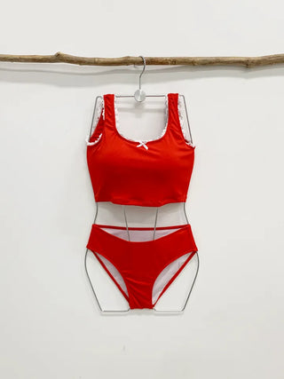 piece red bikini with ribbon ribbed ribbed skirt and nasi lace red resort swimsuit