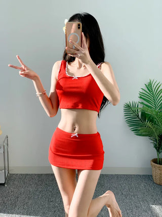piece red bikini with ribbon ribbed ribbed skirt and nasi lace red resort swimsuit