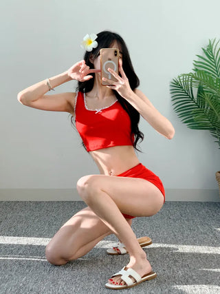 piece red bikini with ribbon ribbed ribbed skirt and nasi lace red resort swimsuit