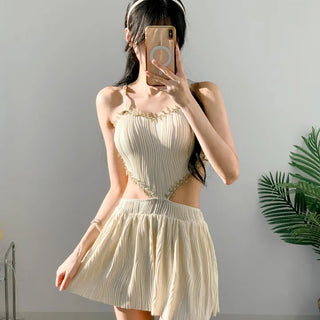 Heart Point Wave One-Piece Swimsuit Resort Look Vacation Look Pants Built-in Water Park Pool Villa Monokini