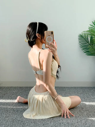Heart Point Wave One-Piece Swimsuit Resort Look Vacation Look Pants Built-in Water Park Pool Villa Monokini
