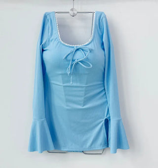 Sora Turibon One-Piece Swimsuit Ribbon Golji Lace Cute Sora Sky Blue Resort Swimsuit