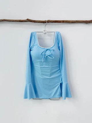 Sora Turibon One-Piece Swimsuit Ribbon Golji Lace Cute Sora Sky Blue Resort Swimsuit