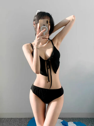 Black piece bikini with skirt and optional cap. piece swimsuit.