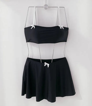 piece black top and nasi swimsuit with ribbon piece bikini skirt included