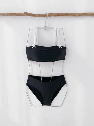 piece black top and nasi swimsuit with ribbon piece bikini skirt included