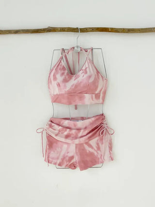 Perfect belly fat cover-up pink tie-dye cover-up bikini piece 3pcs pants shirring body-covering swimsuit