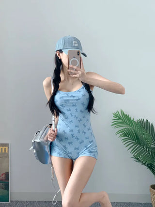 Teddy bear monokini ribbon teddy bear shorts resort look pool villa water park