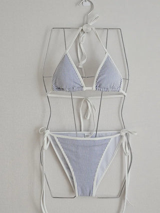 🤍✨Sexy striped bikini piece see-through button-up t-shirt cover-up body-covering swimsuit set