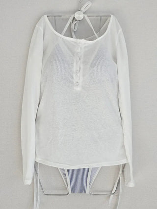 🤍✨Sexy striped bikini piece see-through button-up t-shirt cover-up body-covering swimsuit set