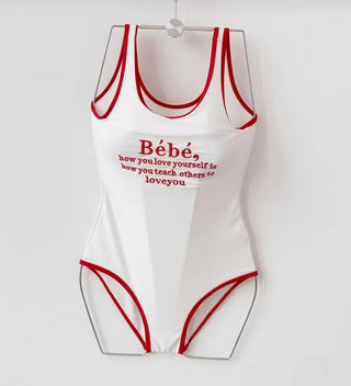 Lettering Point Bebe Monokini Line String Red Swimsuit