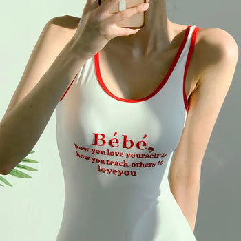 Lettering Point Bebe Monokini Line String Red Swimsuit