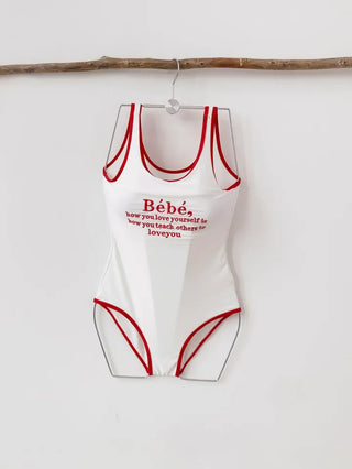 Lettering Point Bebe Monokini Line String Red Swimsuit