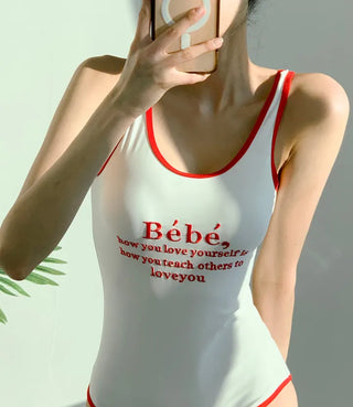 Lettering Point Bebe Monokini Line String Red Swimsuit