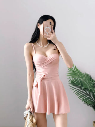 Monokini wrap skirt set  color belly-covering shirring resort vacation look
