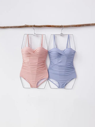Monokini wrap skirt set  color belly-covering shirring resort vacation look