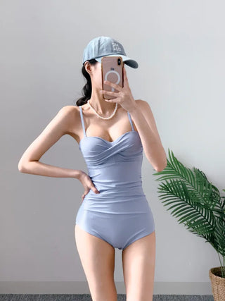 Monokini wrap skirt set  color belly-covering shirring resort vacation look